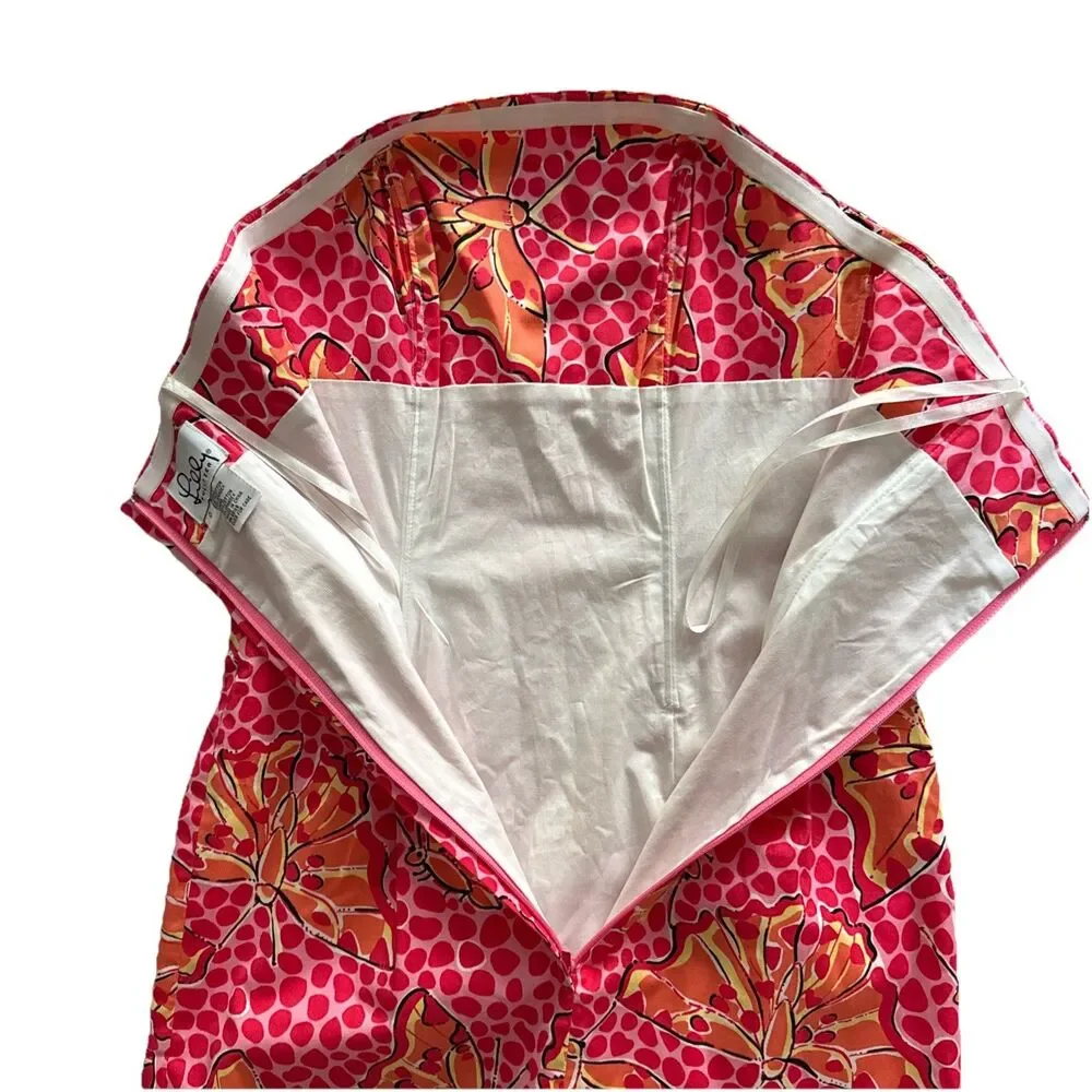 Lilly Pulitzer Strapless Dress Womens Sz 0 Y2K Mod Pink Orange Butterfly Print - Picture 9 of 14